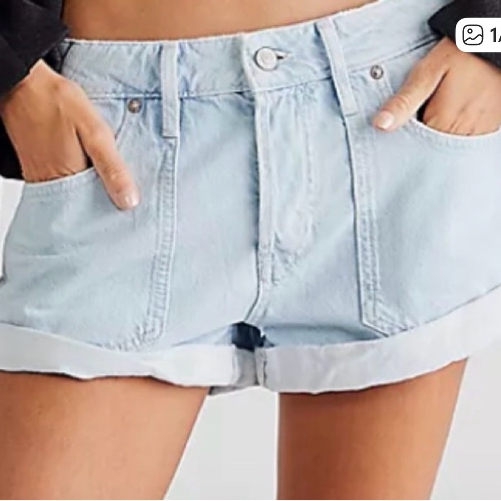 We The Free Light Blue Rolled Hem Denim Shorts